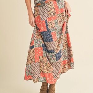 PATCHWORK PRINT SKIRT